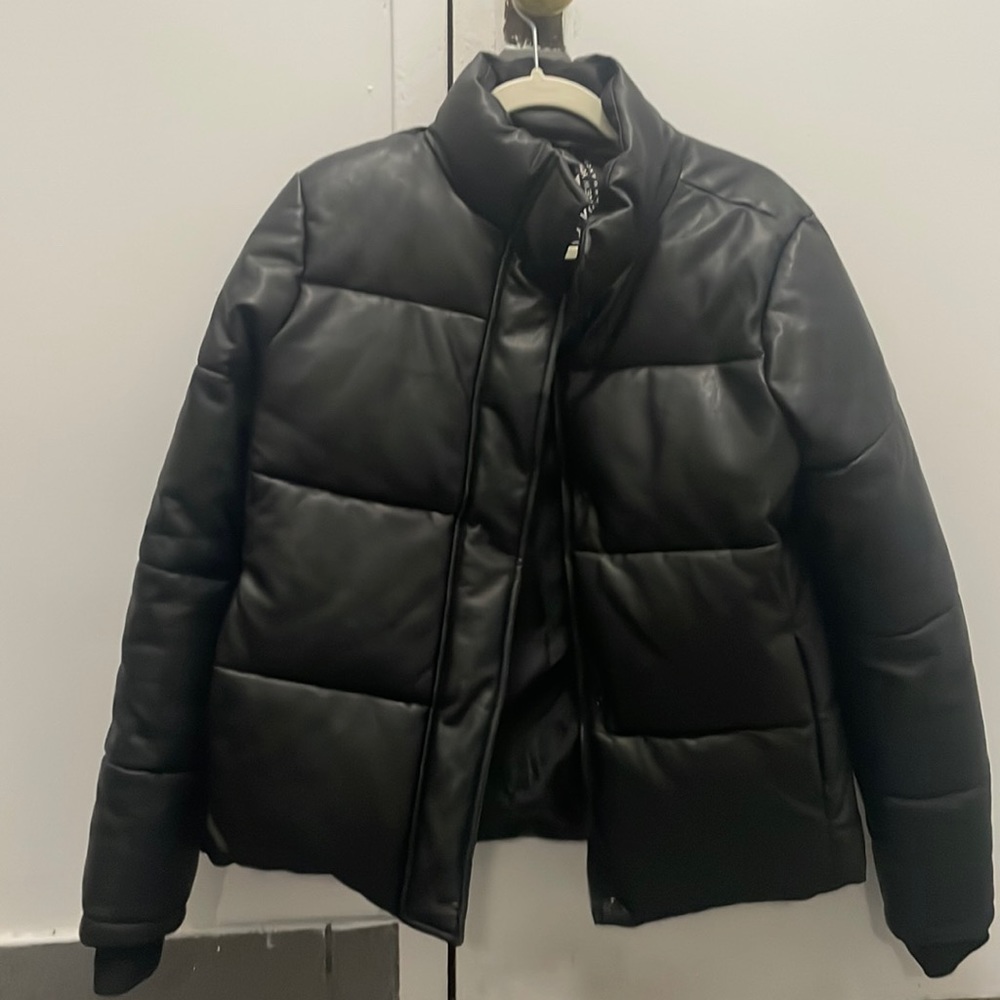 Leather puffer jacket